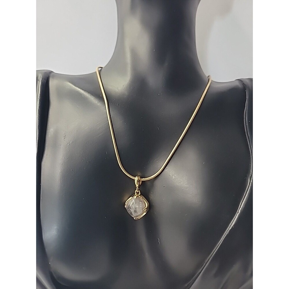 Milor Italy Bronze Necklace Gold Tone Cushion Cut Gray Stone Pendant Minimalist